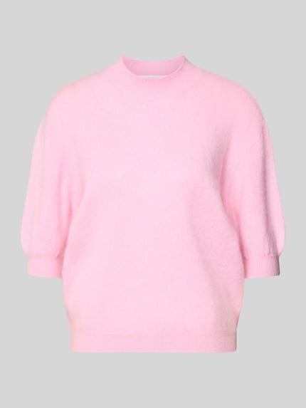 Produktfoto, Sweter z dzianiny Strickpullover aus Kaschmir-Woll-Mix mit 1/2-Arm von HERZENS w jasnoróżowym kolorze, mieszanka kaszmiru z wełną, krój regular fit, okrągły dekolt, rękaw o dł. 1/2, długość tyłu 59 cm, długość rękawów 28 cm, miękka tekstura.