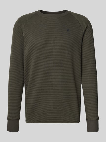 Produktfoto, Longsleeve mit Strukturmuster und Logo van G-Star Raw in olijfgroen katoenmengsel met structuurpatroon, ronde hals, regular fit, logodetail, ruglengte maat M 78 cm