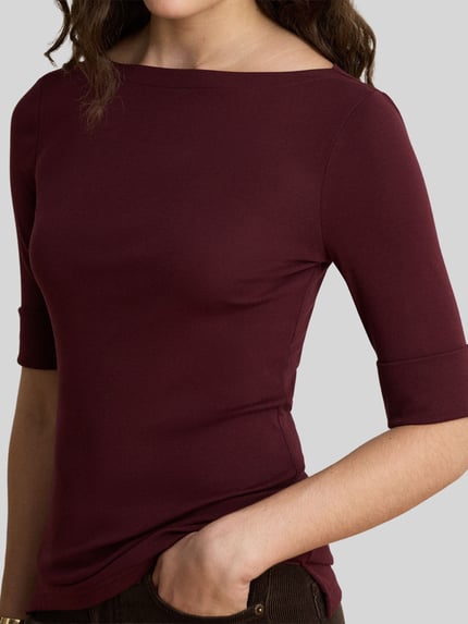 Lauren Ralph Lauren Slim fit t-shirt van katoenmix model 'JUDY' Bordeaux - 6