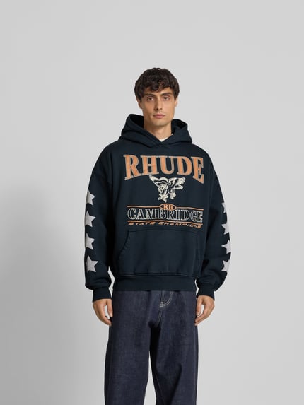 Rhude 후디 라벨 프린트 블랙