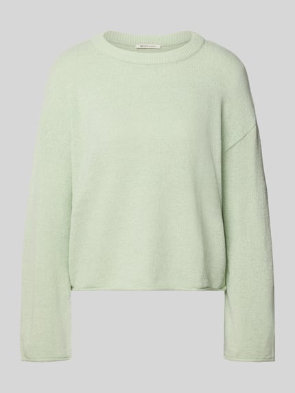 Productfoto, Relaxed Fit Strickpullover mit U-Boot-Ausschnitt van Tom Tailor Denim, lichtgroen, unicolor fijngebreid met rolzoom, lange mouw