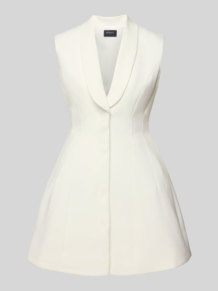 Produktfoto, tailliertes Bardot dames cocktailjurk met shawlkraag, minijurk, model 'DESTENE HOURGLASS', crèmekleur, gladde stof