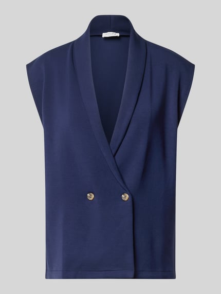 Produktfoto, Weste mit Schalkragen van Christian Berg Woman in donkerblauw, elastische materiaalmix, recht model, knoopsluiting