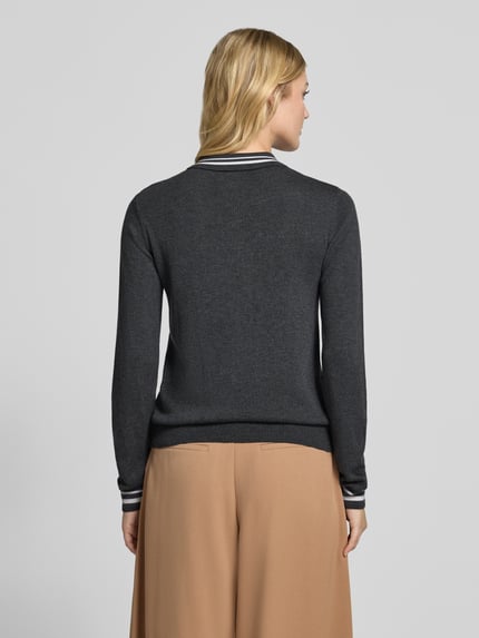 Karo Kauer sweter z dzianiny krój slim fit z mieszanka wiskozy z domieszką kaszmiru Ciemnoszary melanż 5