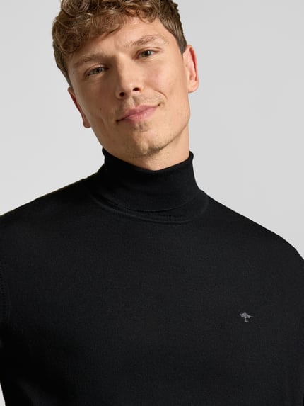 Fynch-Hatton Rollkragenpullover mit Label-Stitching Black 3