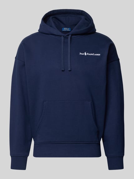 Produktfoto, Relaxed Fit Hoodie mit Label-Stitching und Känguru-Tasche von Polo Ralph Lauren, dunkelblau, Baumwoll-Mix, schlichtes Design