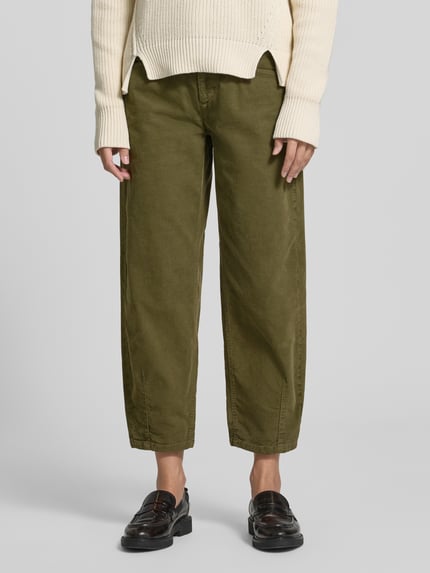 CAMBIO tapered fit corduroy broek van katoenmix model 'ELIN' Olijfgroen - 4