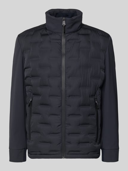 Produktfoto, Regular Fit Steppjacke mit Stehkragen Modell 'AVIO FLEX 2.0' von Strellson, Optik: Unifarben, windfest, Reißverschlusstaschen, Innentasche, langarm, elastisch, schwarze Textur