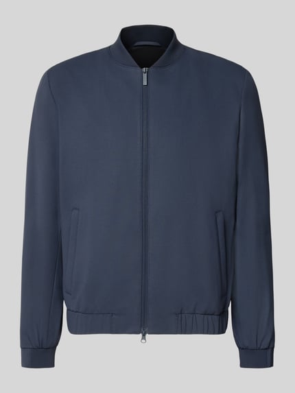 Produktfoto, Blouson mit Zweiwege-Reißverschluss von bugatti in Dunkelblau, Material-Mix mit Stretch, Regular Fit, Stehkragen, strukturierte Oberfläche