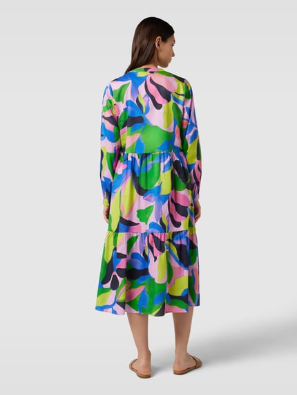 Smith and Soul Midi-jurk met all-over motief, model 'Open Constructed Volant' Groen - 5