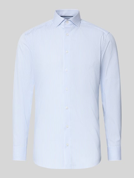 Produktfoto, Regular Fit Business-Hemd mit Kentkragen van OLYMP in blauw-wit streepmotief van puur katoen, ruglengte 81 cm, schouderbreedte 49 cm, mouwlengte 66 cm, maat 40