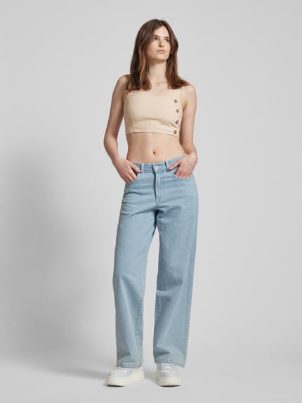 ONLY Crop top van linnen-viscosemix model 'CARO' Zand - 1