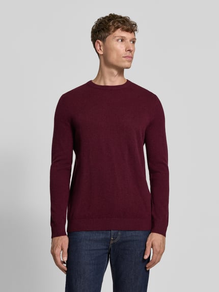 Christian Berg Men Kaschmirpullover mit gerippten Abschlüssen Bordeaux Melange 4
