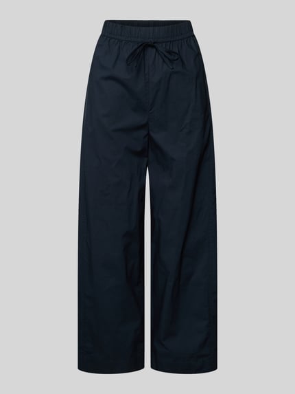 Produktfoto, Hose mit elastischem Bund von Lanius aus reiner Baumwolle im Relaxed-Fit, Tunnelzug, dunkelblau, glatte Oberfläche.