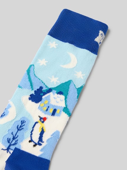 Happy Socks Socken aus elastischem Baumwoll-Mix Modell 'Penguin Village' Hellblau 2