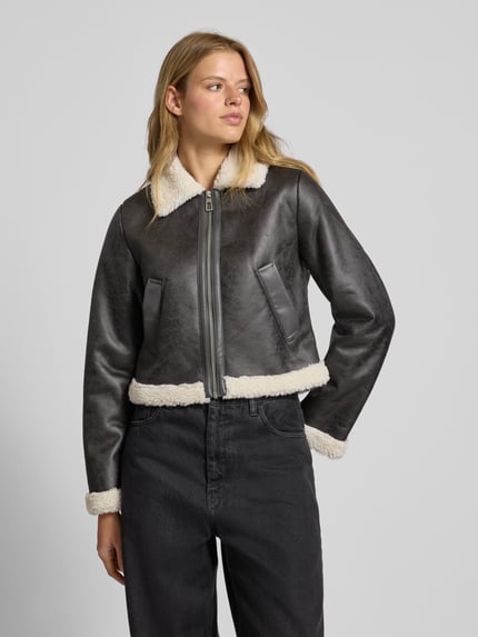 ONLY Regular fit kunstleren jack met voering van teddybont model 'BETTY' Zwart - 4