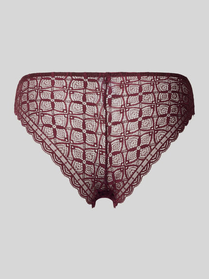 Produktfoto, Slip mit Spitzenbesatz und Schleife von Jake*s Casual in Dunkelrot, feine Netzstruktur, florale Muster, gleichmäßige Textur