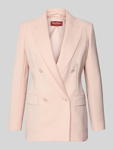 Produktfoto, Regular Fit Longblazer aus reiner Schurwolle von Max Mara Studio in zartem Rosa, unifarben, doppelreihige Knopfleiste, Reverskragen, Pattentaschen, feine Wolltextur