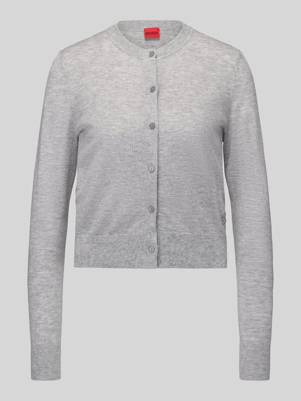 Produktfoto, szary kardigan rozpinany Regular Fit Strickjacke aus Woll-Mix mit Lyocell-Kaschmir-Anteil model 'Sfabro' od HUGO, damski kardigan