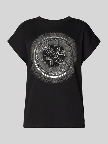 GUESS T-Shirt mit Ziersteinbesatz und Rundhalsausschnitt Black 2