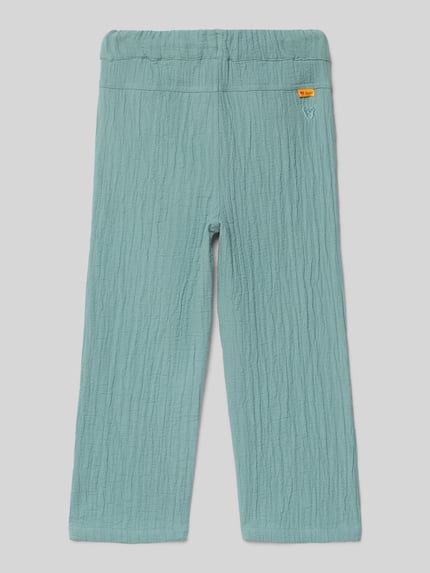 Productfoto, Hose mit Eingrifftaschen und Stitching van Steiff in lichtblauw, puur katoen, regular fit, labeldetail, elastische band, tunnelkoord, steekzakken, binnenbeenlengte bij maat 116: 44 cm