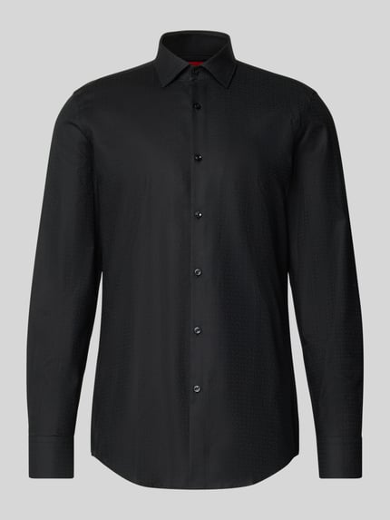 Productfoto, Slim Fit Freizeithemd aus reiner Baumwolle Modell 'KENNO' van HUGO met fijn structuurpatroon, zwarte kleur, Kentkraag, lange mouw