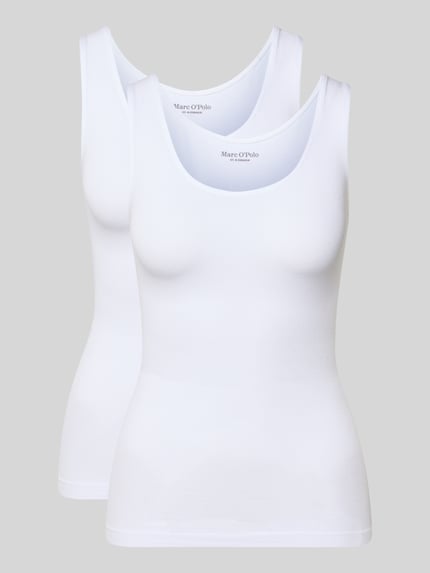 Productfoto, Slim Fit Tank Top uit modalmix in set van 2 van Marc O'Polo, effen kleuren, logodetail, u-hals, brede bandjes, jersey, materiaal: modalmix