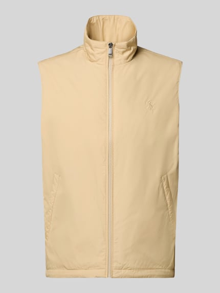 Produktfoto, Regular Fit Weste mit Logo-Detail von Polo Ralph Lauren in Optik: Unifarben, Stehkragen, Reißverschluss, seitliche Eingrifftaschen, Rumpfabschluss: Tunnelzug, Applikation: Logo-Detail, Innentaschen.