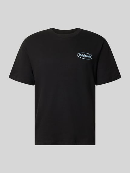 Produktfoto, schwarzes Herren T-Shirt mit Logo-Print aus Reine Baumwolle, Straight Fit, Modell 'RIVIERA VINTAGE POSTER' von JACK & JONES