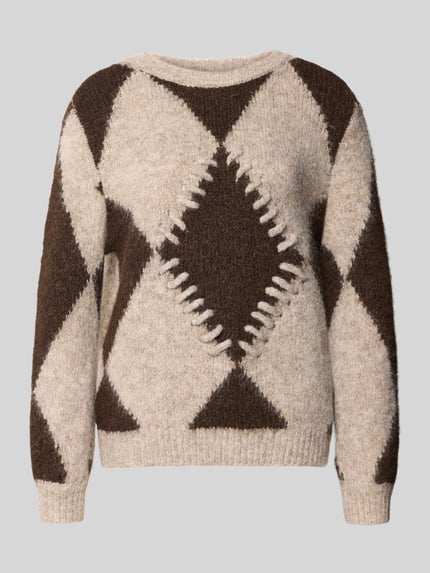 VILA Pullover mit markantem Rauteneinsatz Beige 1
