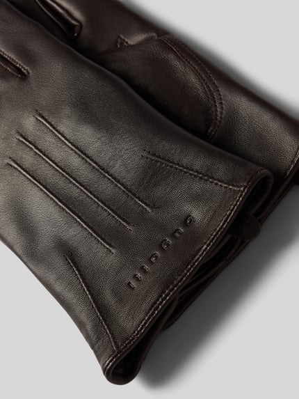 bugatti Handschoenen van echt leer met labeldetail Donkerbruin - 2