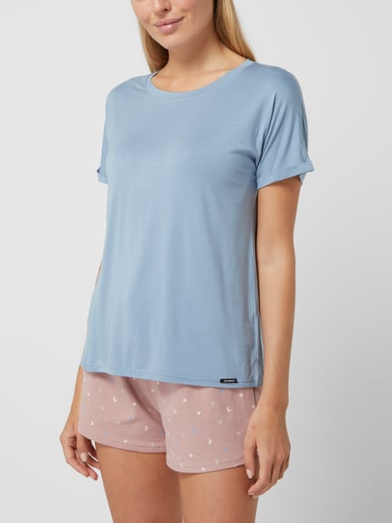 SKINY T-shirt z mieszanki wiskozy i elastanu model ‘Every Night In’ Niebieski 4
