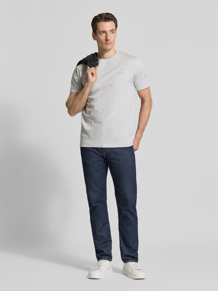 GANT T-shirt met ronde hals en labelstitching Middengrijs gemêleerd - 1