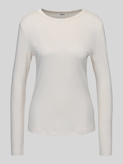 Produktfoto, slim fit shirt met lange mouwen van puur katoen, effen gebroken wit, gladde zachte textuur, Slim Fit Langarmshirt aus reiner Baumwolle van s.Oliver RED LABEL