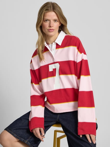 REVIEW Sweatshirt mit Umlegekragen und Knopfleiste Dunkelrot 3