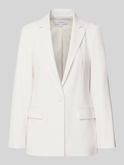 Produktfoto, Slim Fit Blazer mit Pattentaschen von comma, weiß, Viskose-Mix mit Stretch, Reverskragen, Knopf, glatte Oberfläche