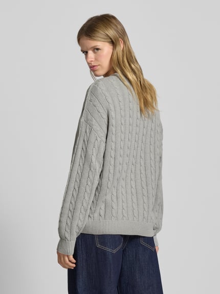 REVIEW Sweter z dzianiny ze ściegiem warkoczowym i okrągłym dekoltem Jasnoszary melanż 5