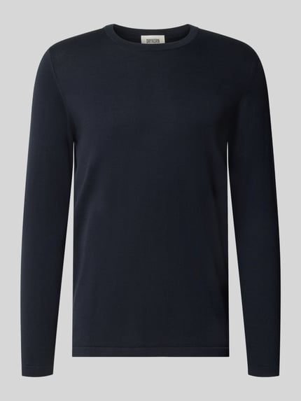 Produktfoto, Slim Fit Langarmshirt reine Baumwolle van DRYKORN in donkerblauw met ronde hals, Ribboordjes, puur katoen, Heren
