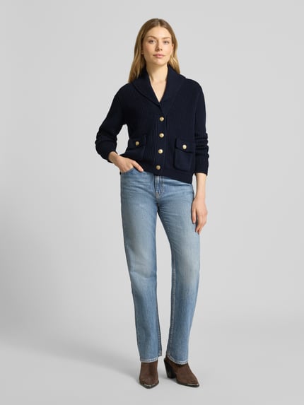 Stefanel Strickjacke mit Schalkragen und Pattentaschen Marine 1