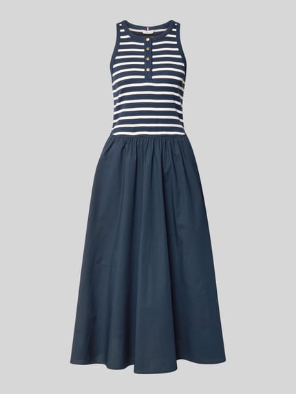 Produktfoto, A-Linie Freizeitkleid aus reiner Baumwolle von Tommy Hilfiger mit Optik: Unifarben, Optik:Allover-Muster, Gestreift, Maxi-Länge, Rundhals, Knopfleiste, Trägerform: breite Träger, seitliche Eingrifftaschen, Material: Baumwolle-Mix