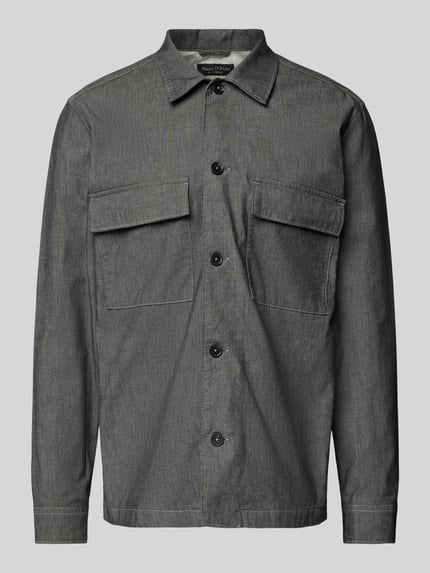 Marc O'Polo Loose Fit Hemdjacke aus Baumwoll-Chambray Mittelgrau 2