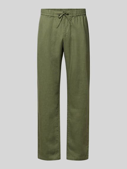 GANT Regular Fit Leinenhose mit elastischem Bund Oliv 2