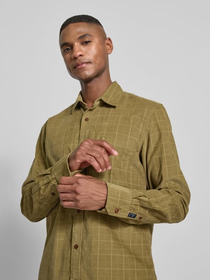 LERROS Regular Fit Freizeithemd aus Cord mit Kentkragen Khaki 3