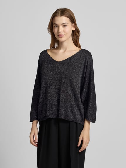 ZABAIONE Gebreide pullover met V-hals Zwart - 4