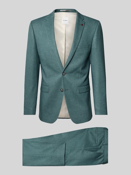 Produktfoto, Regular Fit Anzug mit Reverskragen und Bügelfalte van Roy Robson, materiaalmix met katoen, groene tint, knoopsluiting, paspelzak op de borst, klepzakken, logodetail, broek met knoop- en ritssluiting, persplooien, steekzakken, achterzakken