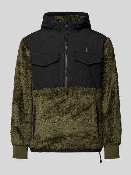 Polo Ralph Lauren Fleecepullover mit Kapuze und Brusttaschen Modell 'CURLY' Oliv 2