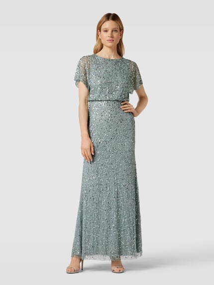 Christian Berg Cocktail Abendkleid mit Paillettenbesatz Schilf 4