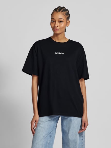 REVIEW Oversized T-Shirt mit Label-Print Black 4