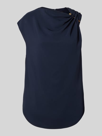 Productfoto, Regular Fit blouse met korte mouwen van viscosemix model 'BANNEA' van BOSS in donkerblauw, dames blouse.