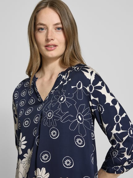 Milano Italy Blouse van pure viscose met tuniekkraag Marineblauw - 3